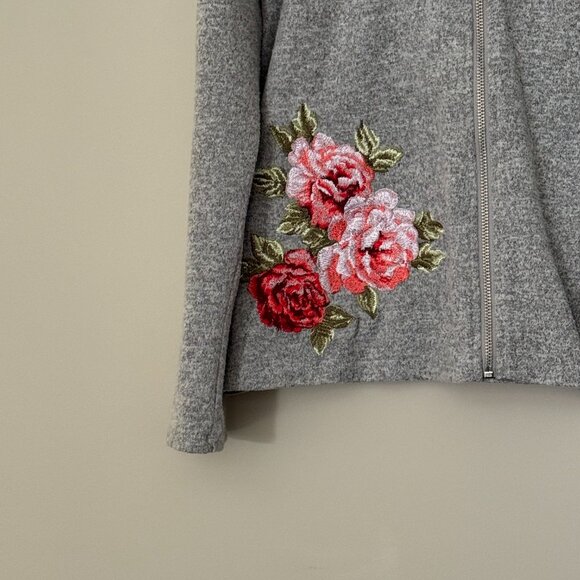 💖Host Pick💖 Rose Embroidered Long Sleeve Gray Zip Up Hoodie XL - Picture 7 of 9
